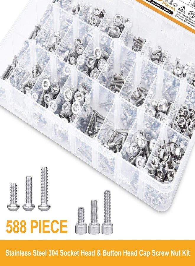 VIGRUE M3 M4 M5 M6 Screw Bolt Nut Assortment Set, Button Head & Socket Head Metric Screws, 304 Stainless Steel, 588Pcs Silver - Image 5
